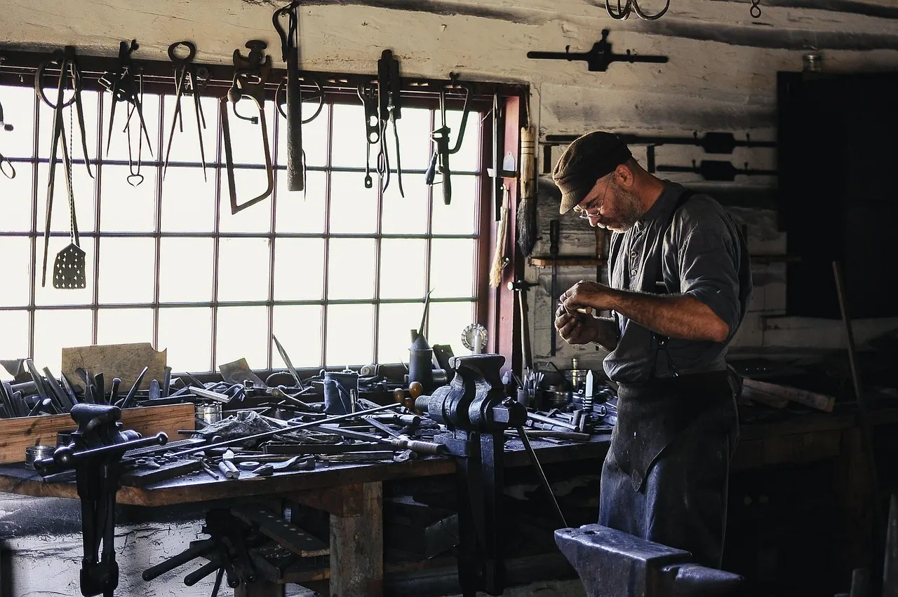 adult, artisan, tools, workshop, craftsman, equipments, indoors, man, metal, person, production, skill, work, work area, working, workspace, tools, tools, tools, workshop, workshop