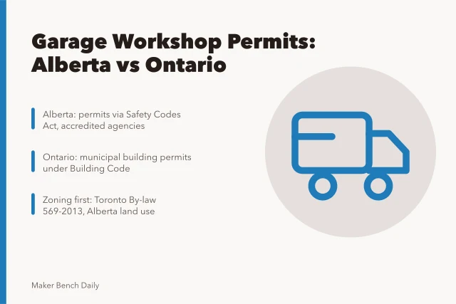 Comparison of Alberta and Ontario garage workshop permit rules. Converting a garage into a workshop in Alberta compared with Ontario