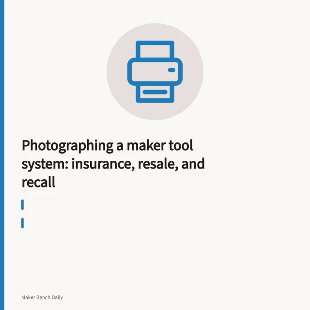 Cordless drill and batteries laid flat on a workbench for inventory photos. Photographing a maker tool system: insurance, resale, and recall