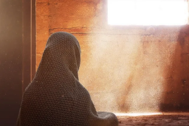 female, headscarf, back, person, human, light rays, sunlight, alone, silent, arabic, human, human, alone, alone, alone, alone, alone, silent, silent, arabic. Workshop Ventilation How It Works: Capture at the Source