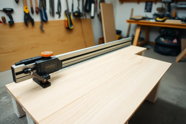 Track saw cutting plywood along a straight guide rail on a shop floor. Bare tools beat bundled kits as a first purchase in any tool system