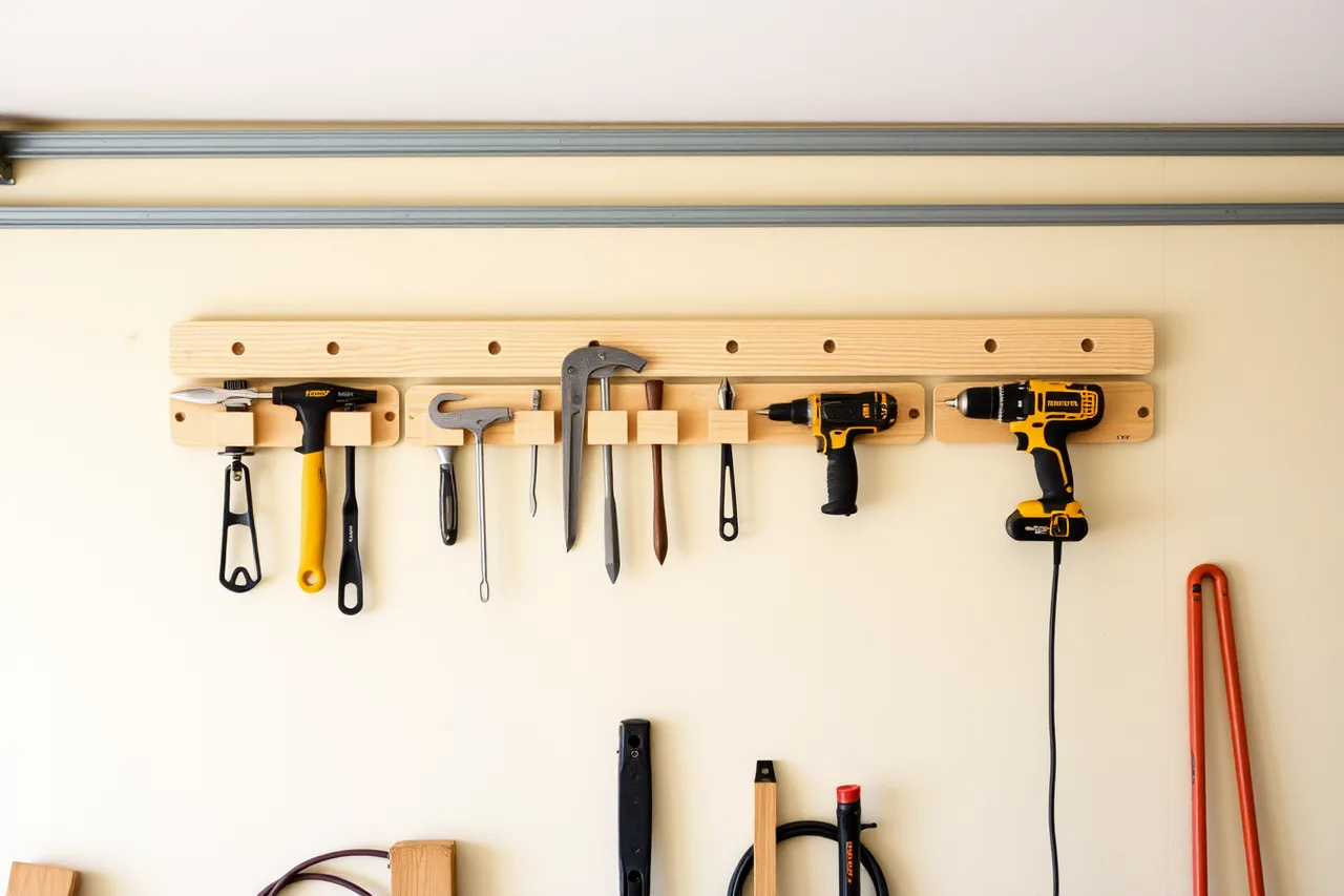 French cleat wall with hung tool holders in a garage (Garage workshop ideas worth the effort, from light to fire cover)